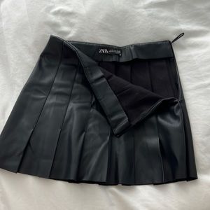 Zara XS black leather pleated mini skirt. Only worn once!